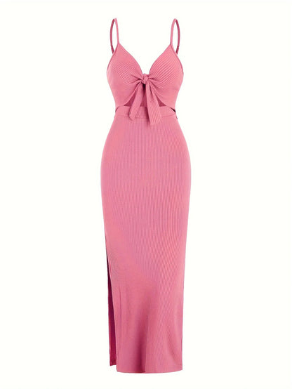 Frühling und Sommer Europa und Amerika Strickkleid einfach ärmellos Hosenträgerkleid mit freiem Rücken und sexy langem Rock mit Nacken.