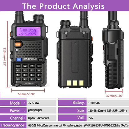 Baofeng Walkie Talkie UV 5R 5W 8W Dual Band Ham Zwei-Wege-Funkgerät Vhf Uhf FM Radio Handheld Transceiver Jagd 16KM
