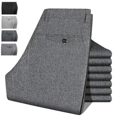 2026 Mens Trousers Dress Straight Pants Spring Summer Male Work Suit Pants Husband Father Black Grey Formal Pants