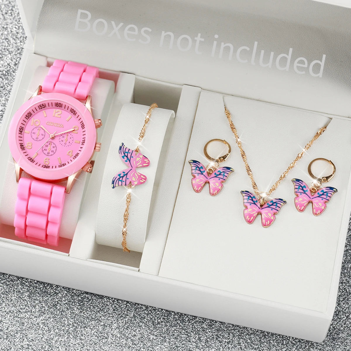 5/6PCS Damenarmbanduhren Mode Silikonarmband Damen Quarzuhr Schmuckset Reloj Mujer Mädchenuhr Geschenk (Ohne Box)
