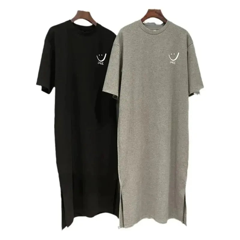 Damen Sommer Neues Kurzarm T-Shirt-Kleid Lockeres Midikleid über dem Knie