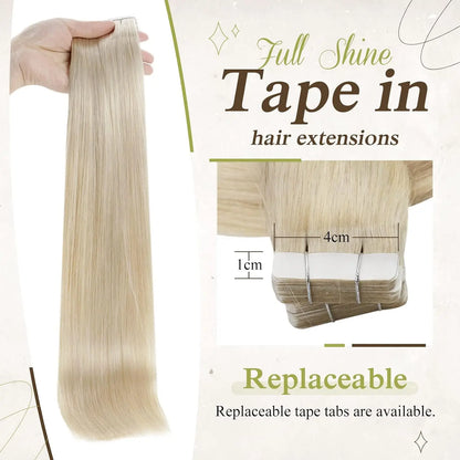 Full Shine Tape In 100% Remy Human Hair Straight Double Sided Blonde Comfortable Silky Natural Tape ins For Women