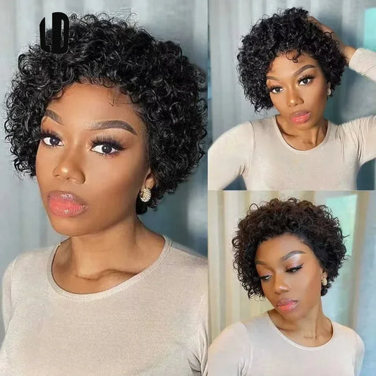 Brasilianische Echthaar Perücke Lockige Pixie Bob Kurz Vorgezupfter Haaransatz 13X1 HD Lace Front Bob Wasserwelle Perücke