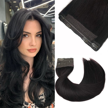 Sunmofavo Wire in Hair Extensions Human Hair Straight Fish Line Natural Fusion with 4 Clips Weft Hair Extensions For Women Daily