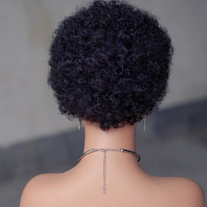 Short Afro Kinky Curly Human Hair  Wig for Women Fluffy Hair Short Pixie Curly Retro Style Human Hair Wig Full Machine Wig