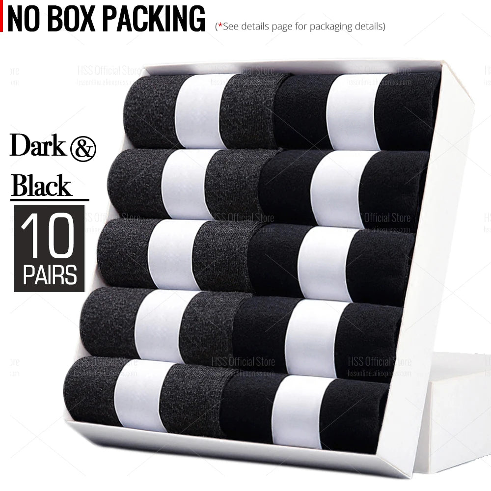 HSS 5/10 Pairs Men's Cotton Blend Socks Black Business Men Socks Soft Breathable Summer Winter for Male Socks Plus Size (6.5-14)