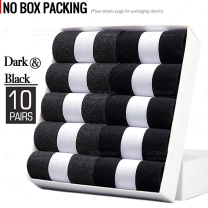 HSS 5/10 Pairs Men's Cotton Blend Socks Black Business Men Socks Soft Breathable Summer Winter for Male Socks Plus Size (6.5-14)