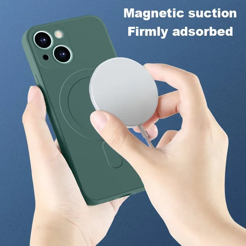 Liquid Silicone Shockproof Case For iPhone 18 17 16 15 14 13 12 11 Pro Max TPU Phone Magnetic Wireless Charger For Magsafe Cover