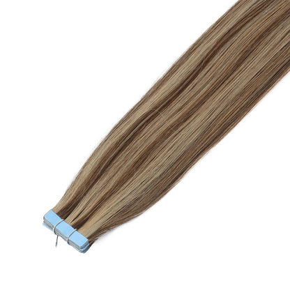 MRSHAIR Tape in Hair Extensions Human Hair Blonde Seamless Tape Hair Extensions 4x0.8cm Skin Weft PU Tape On Hair 20PCS 12"-24"