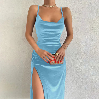 Hugcitar Samt-Schwingkragen Ärmelloses Slip-Kleid Sexy Schlitz Maxikleid 2025 Neue Mode Abendparty Damen Elegant Streetwear Y2K