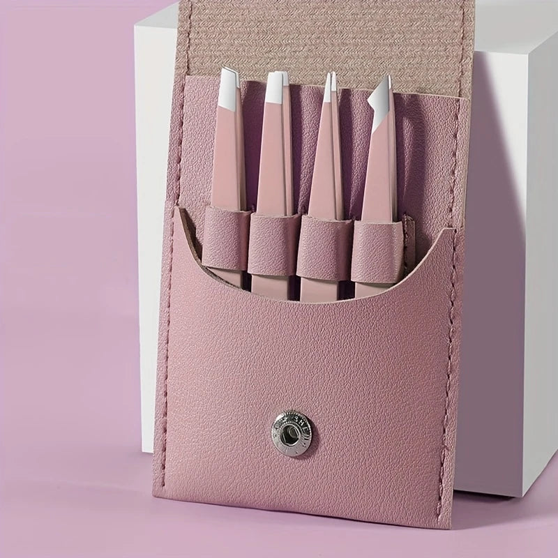 Ouriner Augenbrauenpinzetten-Set 4-teilig Edelstahl-Augenbrauenpinzetten Professionelles Beauty-Tool-Set für Gesichtshaare und einwachsende Haare