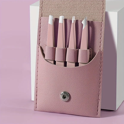 Ouriner Augenbrauenpinzetten-Set 4-teilig Edelstahl-Augenbrauenpinzetten Professionelles Beauty-Tool-Set für Gesichtshaare und einwachsende Haare