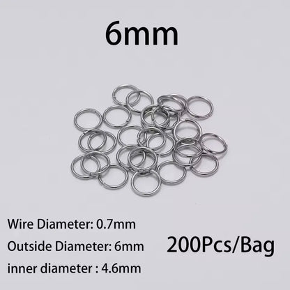 200 Stück 3-10mm Edelstahl Biegeringe Offene Einzelösen Jump Rings Verbinder für DIY Schmuckherstellung Zubehör
