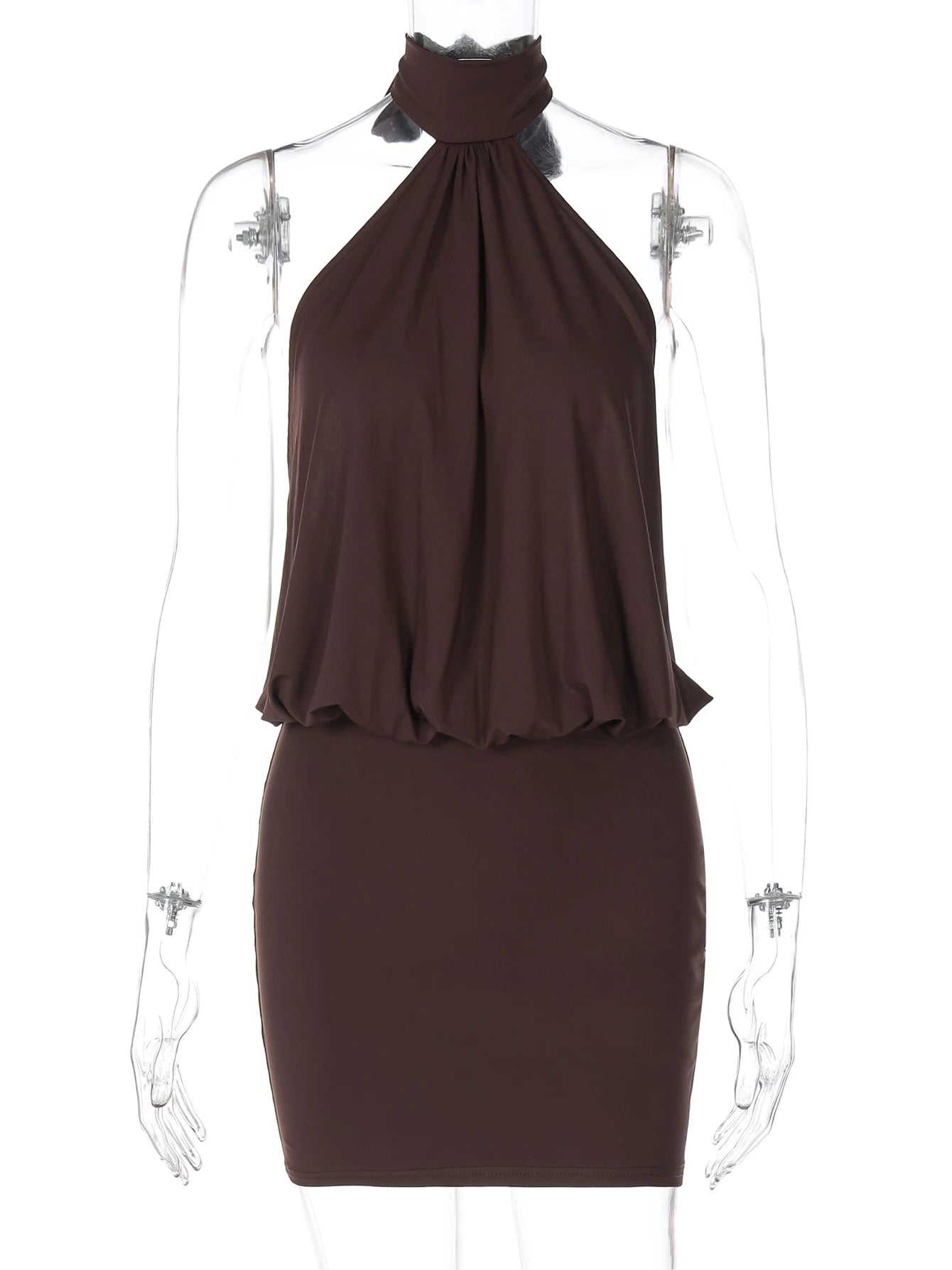 Hugcitar Fashion Neckholder Einfarbig Ärmellos Rückenfrei Bandage Gerafftes Sexy Enges Minikleid Sommerkleidung Party Urlaub Club