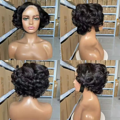 100% Raw Indian Virgin Hair Bouncy Wave 4x4 HD Lace Closure Wigs High Density 12" Wear and Go Ombre Bouncy Curly Glueless Wigs