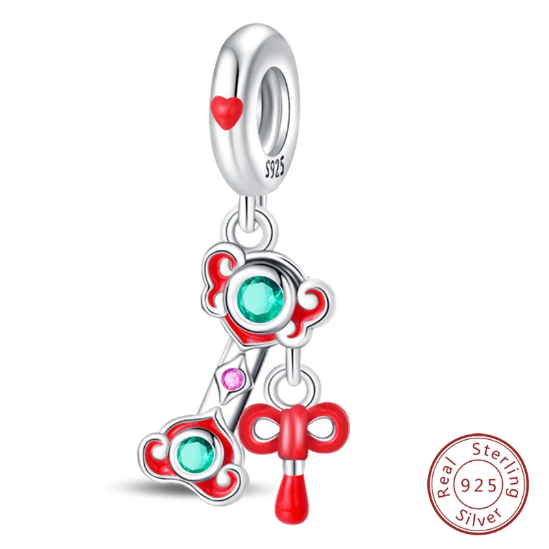 Original 925 Sterling Silber Rote Charm Perlen Rotwein Chili Hantel Anhänger für Frauen Passend für DIY Armband Geburtstag Schmuck Geschenk