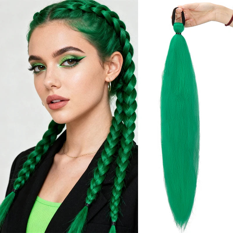 Synthetic 26Inch Long Straight Ponytail Elastic Hair Colorful Braiding Ponytail Hair Extensions Hair Accessories for Women