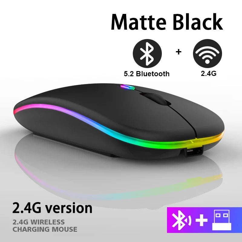 Wiederaufladbare kabellose Bluetooth-Maus mit 2,4-GHz-USB-RGB, 1600-DPI-Maus für Computer, Laptop, Tablet-PC, Macbook, Gaming-Maus, Gamer