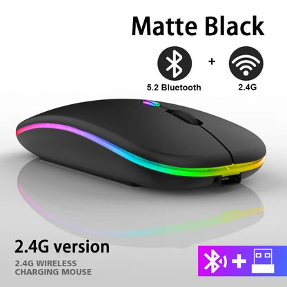 Wiederaufladbare kabellose Bluetooth-Maus mit 2,4-GHz-USB-RGB, 1600-DPI-Maus für Computer, Laptop, Tablet-PC, Macbook, Gaming-Maus, Gamer