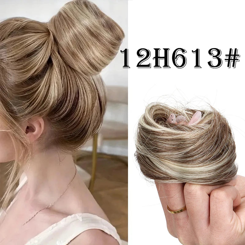Synthetic Messy Bun Hair Piece Chignon Extension Mini Rubber Band Hair Bun Scrunchies Donut Hair Accessory Easy to Wear