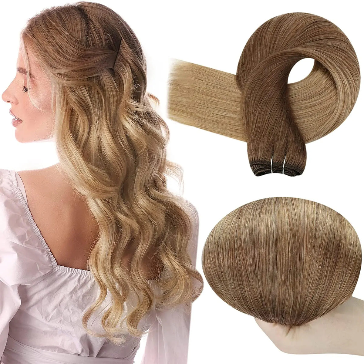 Full Shine Human Hair Weft Extensions Hair Bundles 100g Ombre Blonde Color Sew in Silky Straight Remy Skin Double Weft For Salon