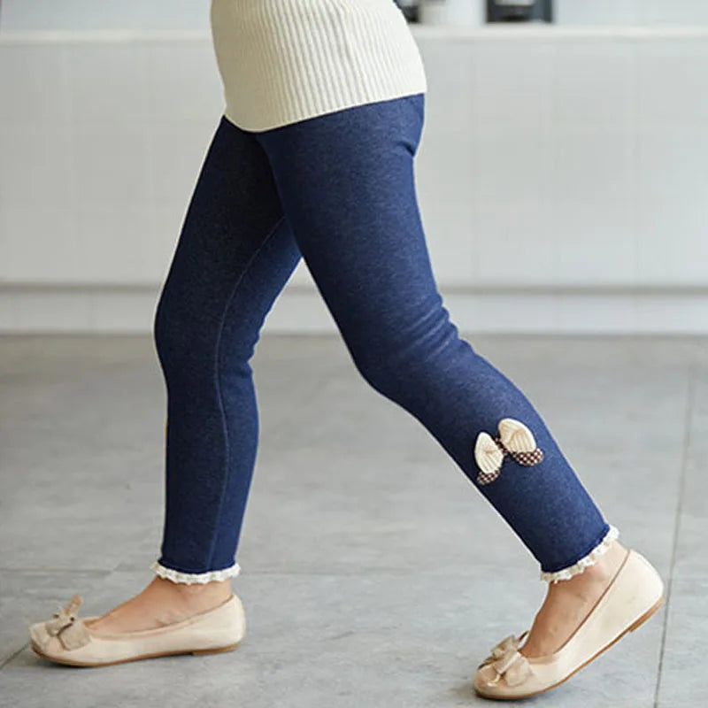 Mädchenhosen Dicke Warme Winter-Frühlings-Jeans Leggings mit Schleife Kinderhosen