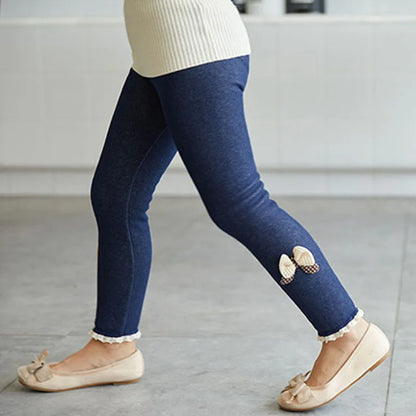Mädchenhosen Dicke Warme Winter-Frühlings-Jeans Leggings mit Schleife Kinderhosen