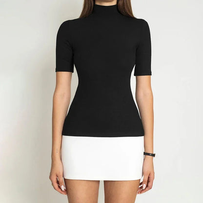 Kontrastfarbenes Bodycon-Kleid für Damen Sommerkleidung Rollkragen-Westen Elegantes Kleid für Frauen Halbärmliges Mini-Streetwear Y2K