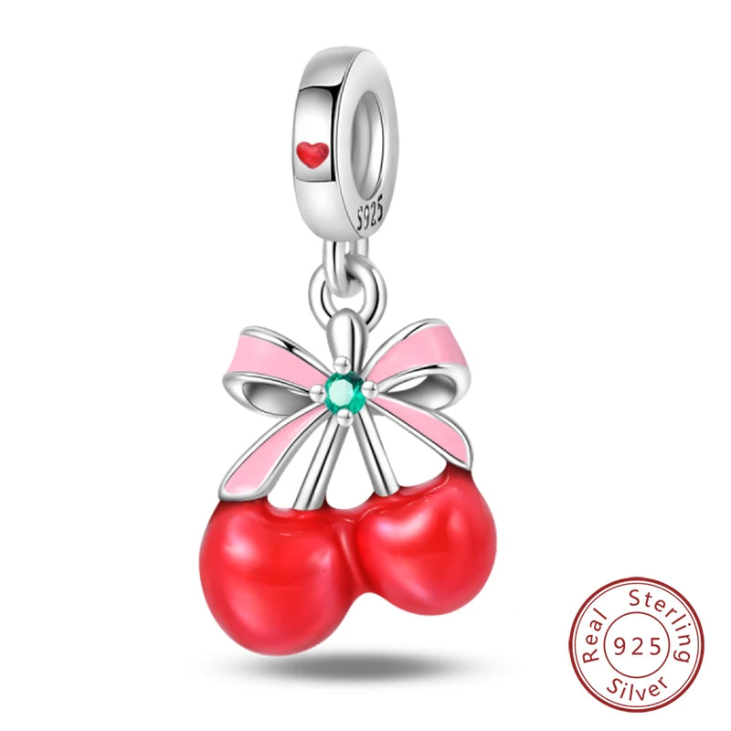 Original 925 Sterling Silber Rote Charm Perlen Rotwein Chili Hantel Anhänger für Frauen Passend für DIY Armband Geburtstag Schmuck Geschenk