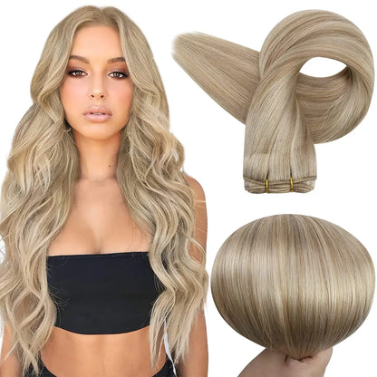 Full Shine Human Hair Weft Extensions Hair Bundles 100g Ombre Blonde Color Sew in Silky Straight Remy Skin Double Weft For Salon