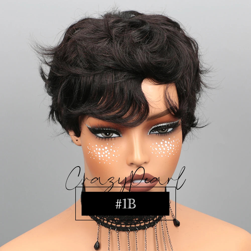 CrazyPearl Colored Light Brown Pixie Cut Wigs Human Hair 100% Short Wigs Human Hair Full Machine Wigs Glueless Wigs Human Hair