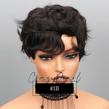 CrazyPearl Colored Light Brown Pixie Cut Wigs Human Hair 100% Short Wigs Human Hair Full Machine Wigs Glueless Wigs Human Hair