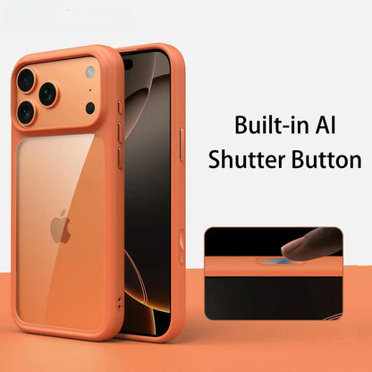 Luxury Orange Matte Transparent Phone Case For iPhone 17 18 Pro Max 17 18Pro Metal Buttons Skin Feel Shockproof Protective Cover