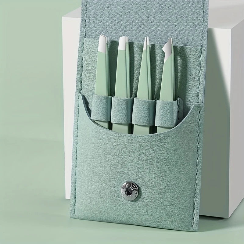 Ouriner Augenbrauenpinzetten-Set 4-teilig Edelstahl-Augenbrauenpinzetten Professionelles Beauty-Tool-Set für Gesichtshaare und einwachsende Haare