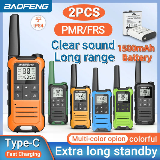 2pcs Baofeng F22 Mini Walkie Talkie PMR FRS Long Range Rechargable Portable Kids Two Way Radio Type-C Charger for Camping Trip