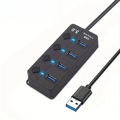 4/7-Port USB 3.0 Hub mit LED-Anzeige, unabhängiger Schaltersteuerung für Laptop, Flash-Laufwerk, Festplatte, Drucker, Kamera, Tastatur