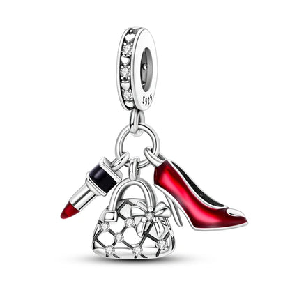 Original 925 Sterling Silber Rote Charm Perlen Rotwein Chili Hantel Anhänger für Frauen Passend für DIY Armband Geburtstag Schmuck Geschenk