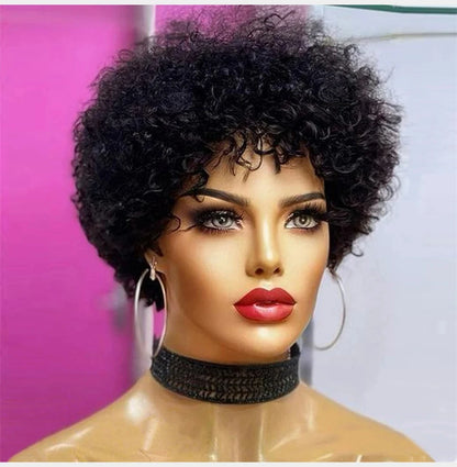 Large Bouncy Afro Kinky Curly Wigs For Women  Pre Plucked Machine Wig Brazilian Virgin Remy Human Hair Wigs