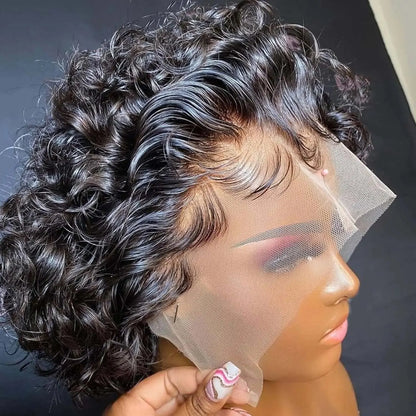 Curly Human Hair Wig Short Bob Wig  For Women Lace Front Human Hair Wigs 13X1 T Part Lace Wig Deep Wave Pixie Cut Wigs