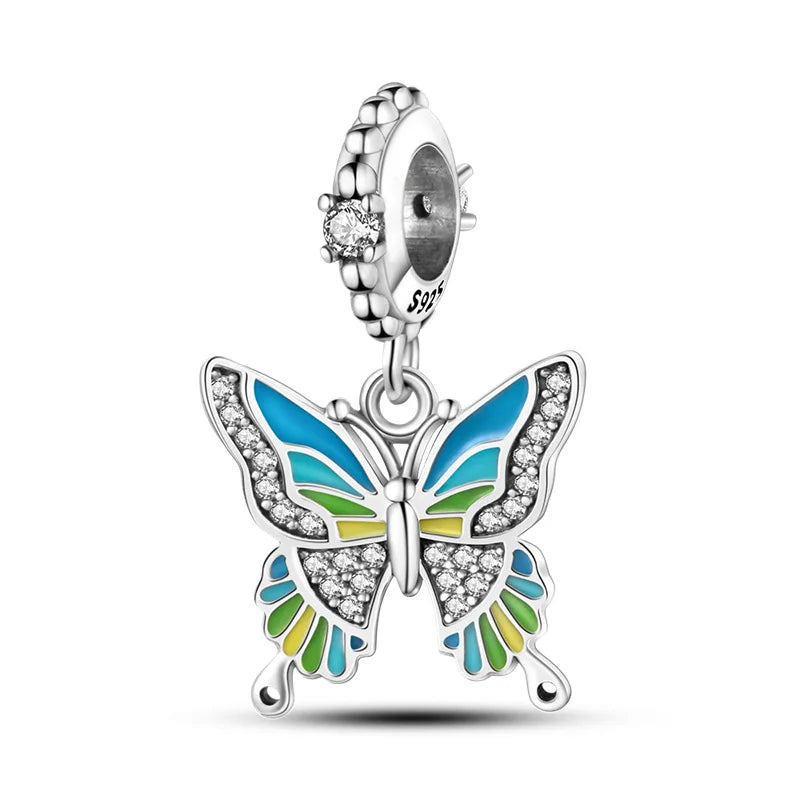 925 Sterling Silber Plattierung Bunt Schmetterling Insekt Tier Charms Perlen Funkelnder Zirkon Passend für Qikaola 925 Original Armbänder DIY Schmuck