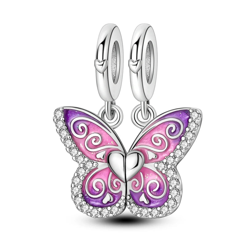 925 Sterling Silber Plattierung Bunt Schmetterling Insekt Tier Charms Perlen Funkelnder Zirkon Passend für Qikaola 925 Original Armbänder DIY Schmuck