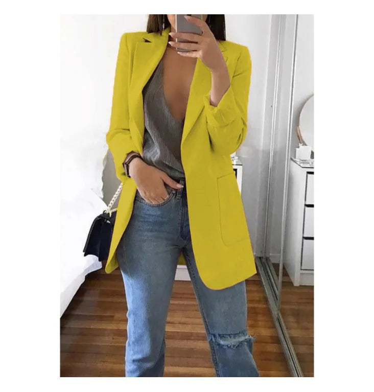 European and American Fashion Casual Suit Polo Neck Slim Fit Cardigan Temperament Women's  Coat Spring and Autumn 2024
