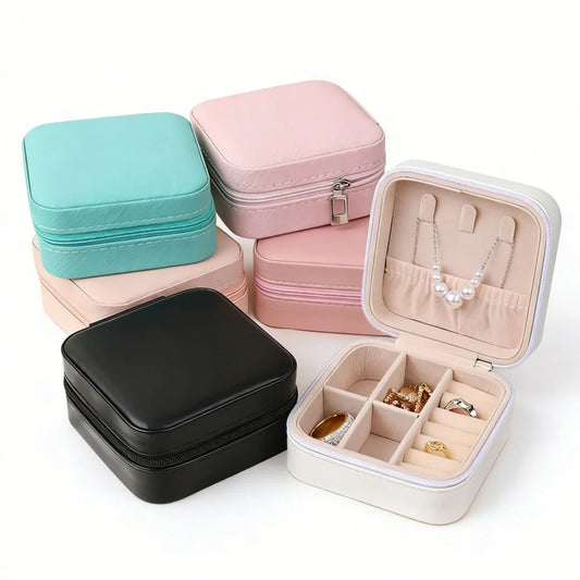 Portable Mini Jewelry Storage Box Travel Organizer Jewelry Case Leather Storage Earrings Necklace Ring Jewelry Organizer Display