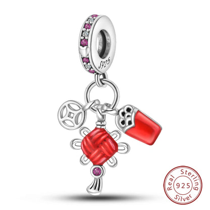 Original 925 Sterling Silber Rote Charm Perlen Rotwein Chili Hantel Anhänger für Frauen Passend für DIY Armband Geburtstag Schmuck Geschenk