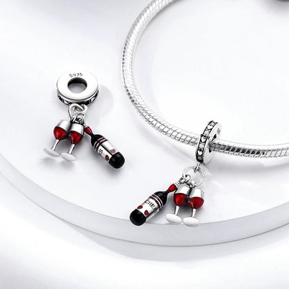 Original 925 Sterling Silber Rote Charm Perlen Rotwein Chili Hantel Anhänger für Frauen Passend für DIY Armband Geburtstag Schmuck Geschenk
