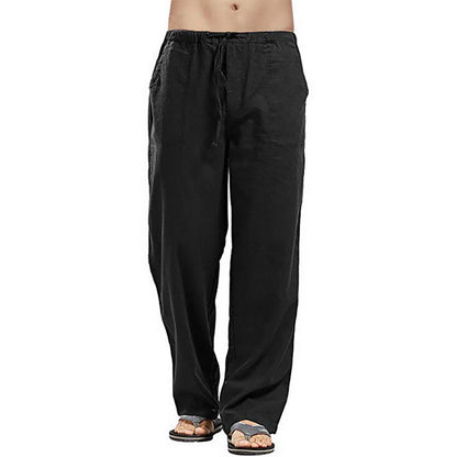 Men's Long Pants Lightweight Drawstring with Pockets Comfortable Straight Leg Casual Trousers for Summer Beach Wear