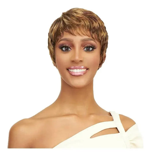 Newmi Pixie Cut Perücke Echthaar Perücken Volle Maschinenperücken Brasilianische 100% Echthaar Kurzhaarperücken mit Pony für Frauen Natur Schwarz