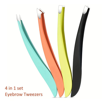 Ouriner Augenbrauenpinzetten-Set 4-teilig Edelstahl-Augenbrauenpinzetten Professionelles Beauty-Tool-Set für Gesichtshaare und einwachsende Haare
