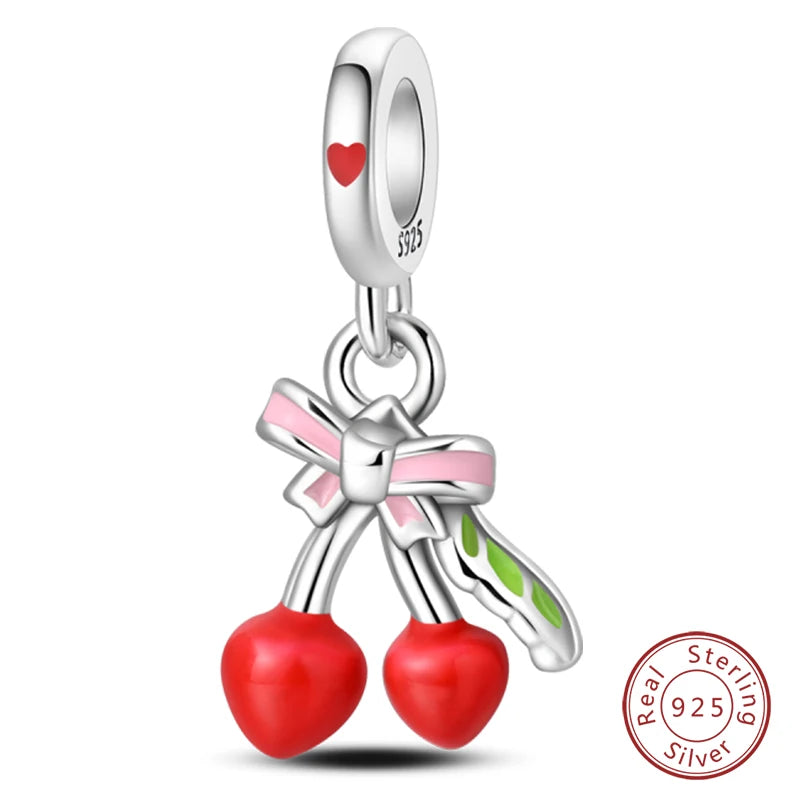 Original 925 Sterling Silber Rote Charm Perlen Rotwein Chili Hantel Anhänger für Frauen Passend für DIY Armband Geburtstag Schmuck Geschenk