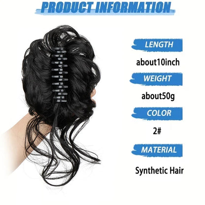 Synthetic Short Wavy Curly Messy Elegant Bun Hair Piece Claw Clip Tousled Updo Hair Buns Hairpiece Extensions for Women